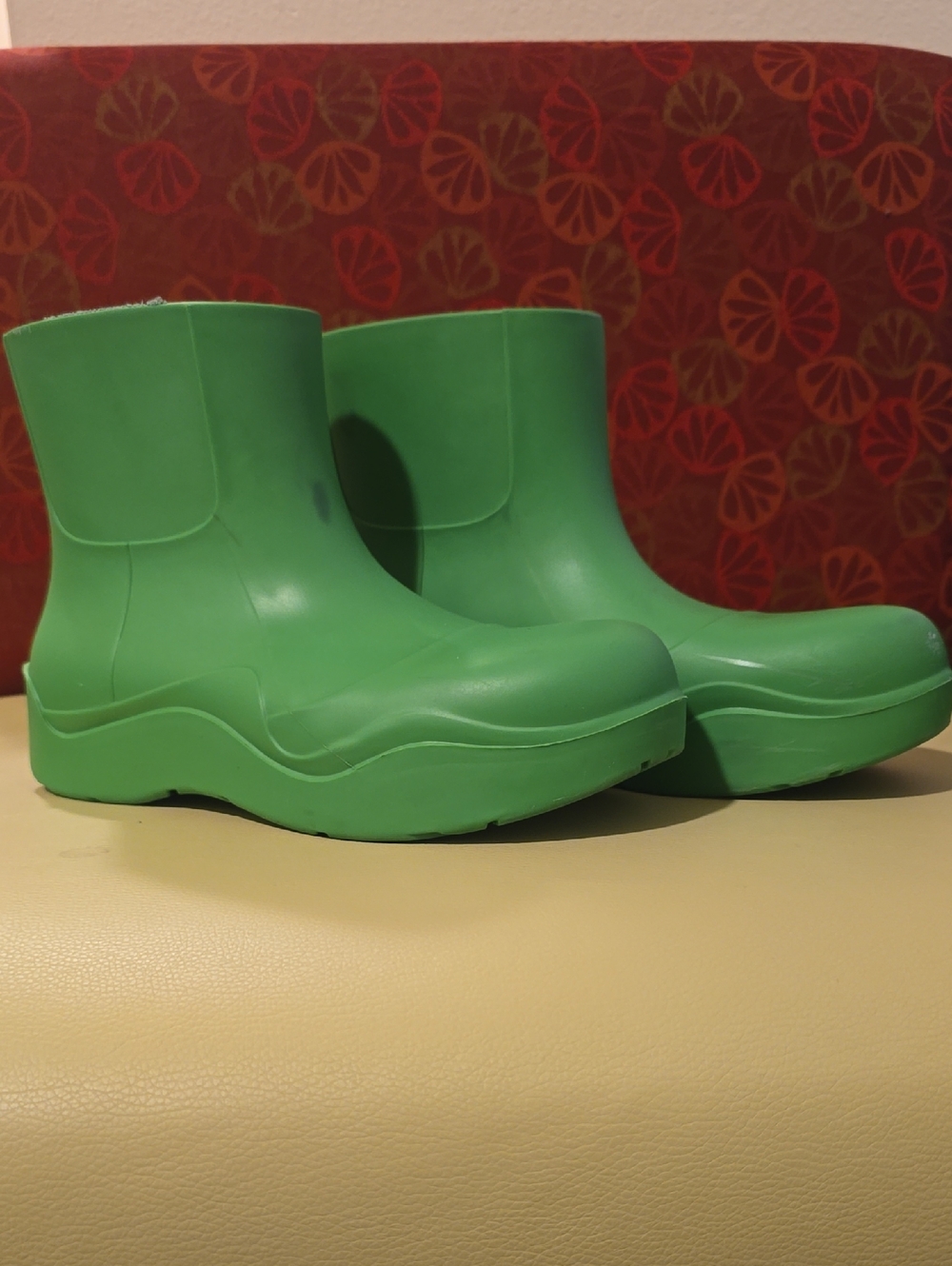 Bottega Veneta Green Rubber Platform Rain Ankle Boots